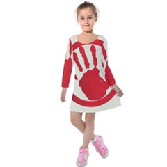 Bloody Handprint Stop Emob Sign Red Circle Kids  Long Sleeve Velvet Dress by Mariart