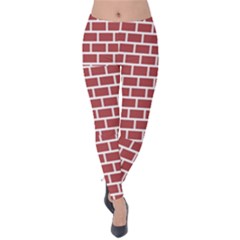 Brick Line Red White Velvet Leggings by Mariart