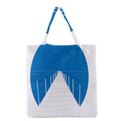 Bridge Sea Beack Blue White Grocery Tote Bag by Mariart