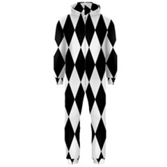 Broken Chevron Wave Black White Hooded Jumpsuit (men)  by Mariart