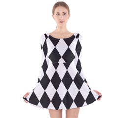 Broken Chevron Wave Black White Long Sleeve Velvet Skater Dress by Mariart