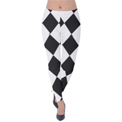 Broken Chevron Wave Black White Velvet Leggings