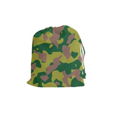 Camouflage Green Yellow Brown Drawstring Pouches (medium)  by Mariart