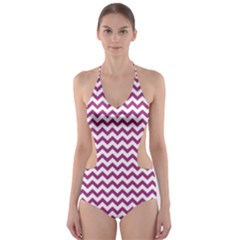 Chevron Wave Purple White Cut-out One Piece Swimsuit by Mariart