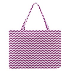 Chevron Wave Purple White Medium Zipper Tote Bag