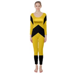 Chevron Wave Yellow Black Line Long Sleeve Catsuit by Mariart