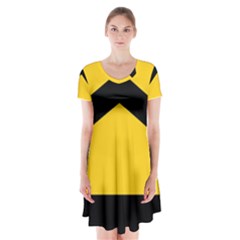 Chevron Wave Yellow Black Line Short Sleeve V-neck Flare Dress by Mariart