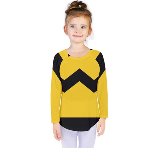 Chevron Wave Yellow Black Line Kids  Long Sleeve Tee by Mariart