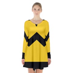 Chevron Wave Yellow Black Line Long Sleeve Velvet V-neck Dress by Mariart