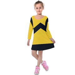 Chevron Wave Yellow Black Line Kids  Long Sleeve Velvet Dress by Mariart