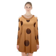 Cookie Chocolate Biscuit Brown Long Sleeve Velvet V-neck Dress
