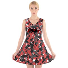 Bloodshot Camo Red Urban Initial Camouflage V-neck Sleeveless Skater Dress