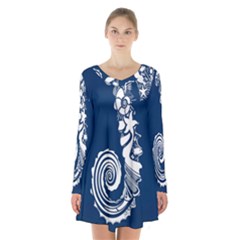 Coral Life Sea Water Blue Fish Star Long Sleeve Velvet V-neck Dress by Mariart