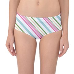Diagonal Stripes Color Rainbow Pink Green Red Blue Mid-waist Bikini Bottoms by Mariart