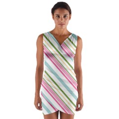 Diagonal Stripes Color Rainbow Pink Green Red Blue Wrap Front Bodycon Dress by Mariart