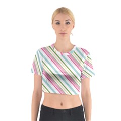 Diagonal Stripes Color Rainbow Pink Green Red Blue Cotton Crop Top by Mariart