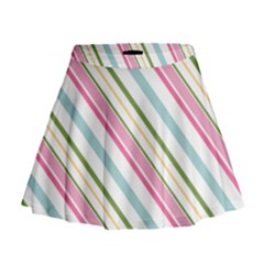 Diagonal Stripes Color Rainbow Pink Green Red Blue Mini Flare Skirt by Mariart