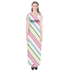 Diagonal Stripes Color Rainbow Pink Green Red Blue Short Sleeve Maxi Dress by Mariart