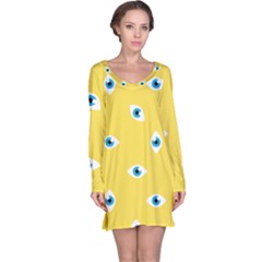 Eye Blue White Yellow Monster Sexy Image Long Sleeve Nightdress by Mariart