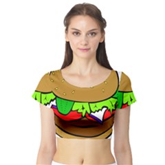 Fast Food Lunch Dinner Hamburger Cheese Vegetables Bread Short Sleeve Crop Top (tight Fit) by Mariart