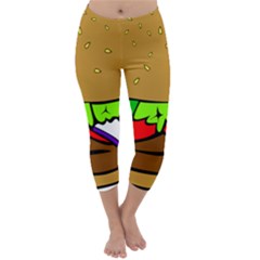 Fast Food Lunch Dinner Hamburger Cheese Vegetables Bread Capri Winter Leggings 