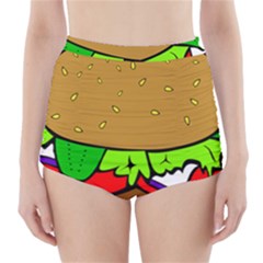 Fast Food Lunch Dinner Hamburger Cheese Vegetables Bread High-waisted Bikini Bottoms by Mariart