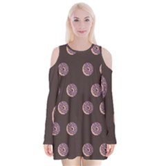 Donuts Velvet Long Sleeve Shoulder Cutout Dress