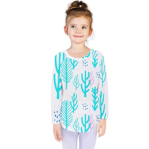 Forest Drop Blue Pink Polka Circle Kids  Long Sleeve Tee by Mariart