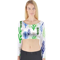 Forest Green Drop Blue Brown Polka Circle Long Sleeve Crop Top by Mariart