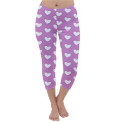 Heart Love Valentine White Purple Card Capri Winter Leggings  by Mariart