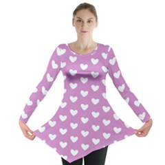 Heart Love Valentine White Purple Card Long Sleeve Tunic  by Mariart