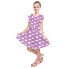 Heart Love Valentine White Purple Card Kids  Short Sleeve Dress