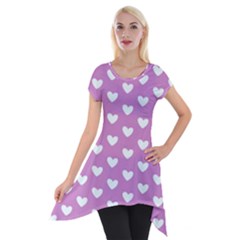 Heart Love Valentine White Purple Card Short Sleeve Side Drop Tunic by Mariart