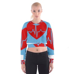 Heartbeat Health Heart Sign Red Blue Women s Cropped Sweatshirt by Mariart