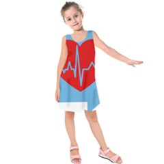 Heartbeat Health Heart Sign Red Blue Kids  Sleeveless Dress