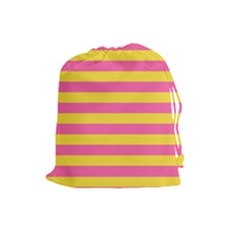 Horizontal Pink Yellow Line Drawstring Pouches (large)  by Mariart