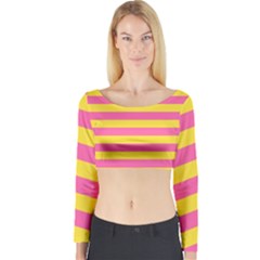 Horizontal Pink Yellow Line Long Sleeve Crop Top by Mariart