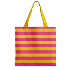 Horizontal Pink Yellow Line Zipper Grocery Tote Bag