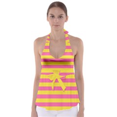 Horizontal Pink Yellow Line Babydoll Tankini Top by Mariart