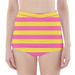 Horizontal Pink Yellow Line High-waisted Bikini Bottoms by Mariart