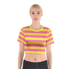 Horizontal Pink Yellow Line Cotton Crop Top by Mariart