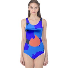 Image Orange Blue Sign Black Spot Polka One Piece Swimsuit by Mariart