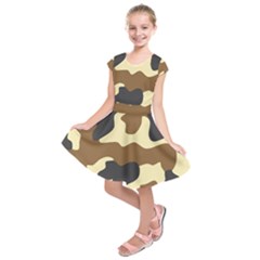 Initial Camouflage Camo Netting Brown Black Kids  Short Sleeve Dress by Mariart