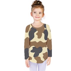 Initial Camouflage Camo Netting Brown Black Kids  Long Sleeve Tee