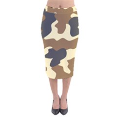 Initial Camouflage Camo Netting Brown Black Velvet Midi Pencil Skirt by Mariart