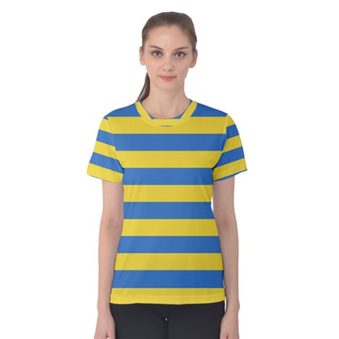 Horizontal Blue Yellow Line Women s Cotton Tee by Mariart