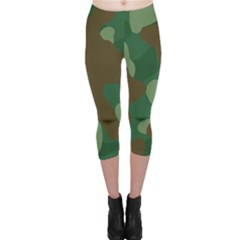 Initial Camouflage Como Green Brown Capri Leggings  by Mariart