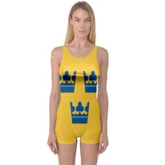King Queen Crown Blue Yellow One Piece Boyleg Swimsuit