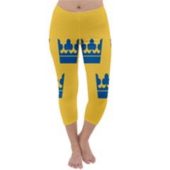 King Queen Crown Blue Yellow Capri Winter Leggings 