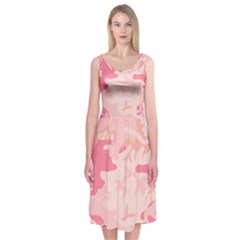 Initial Camouflage Camo Pink Midi Sleeveless Dress by Mariart